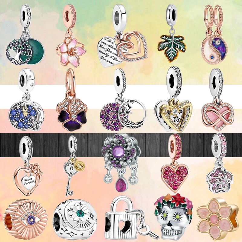 New Green Family Tree Leaves Eyes Clover Skull Locks Keys Diy Bead Fit Original Pandora Charm Bracciale Color Argento Gioielleria Raffinata