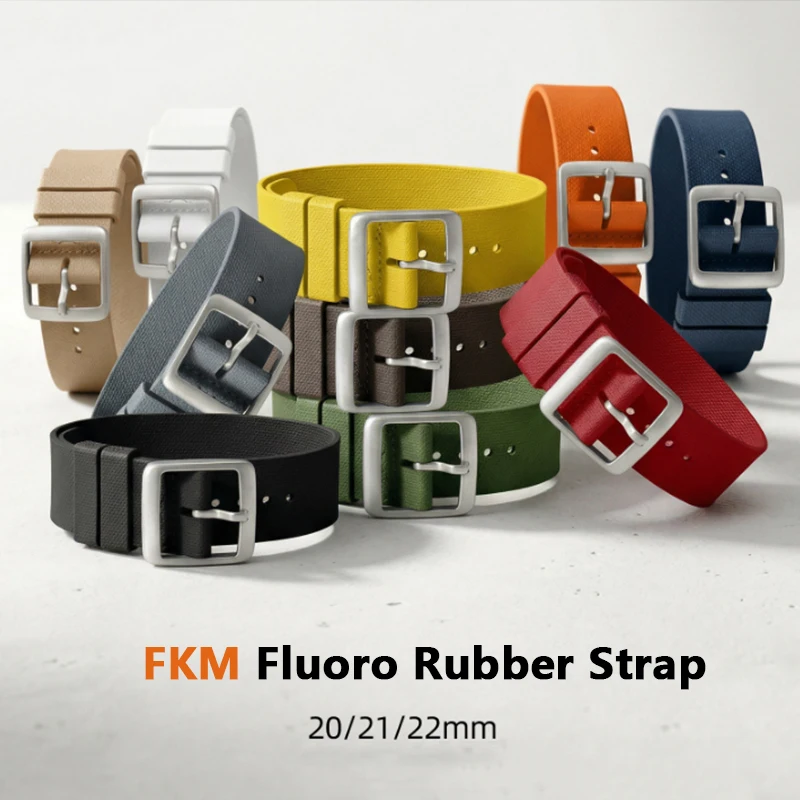 Durable Fluoro Rubber Sport Watch Band - Premium Military-Style One Piece Strap