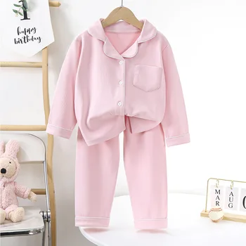 Children Cotton Underwear Set Boy Baby Clothe Girl Button Down Sleepwear Loungewear Spring Fall Kid Long Sleeve Pajama 2pcs Suit 5