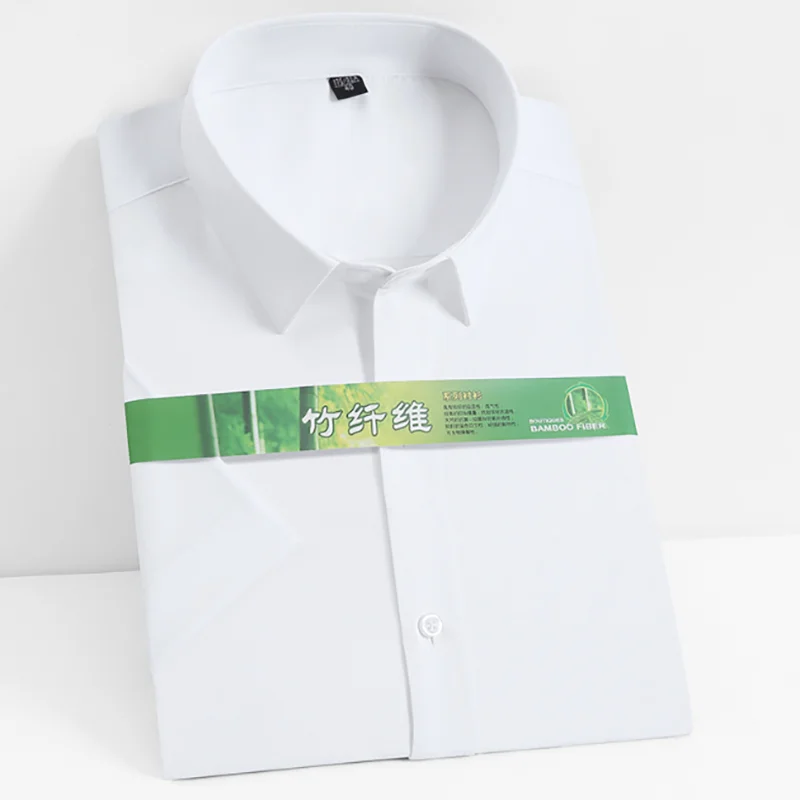 

Men's Short Sleeve Shirts 2023 Summer Solid Color Business Shirts Iron-free White Blue Gray Bamboo Fiber Shirts Plus Size 44#