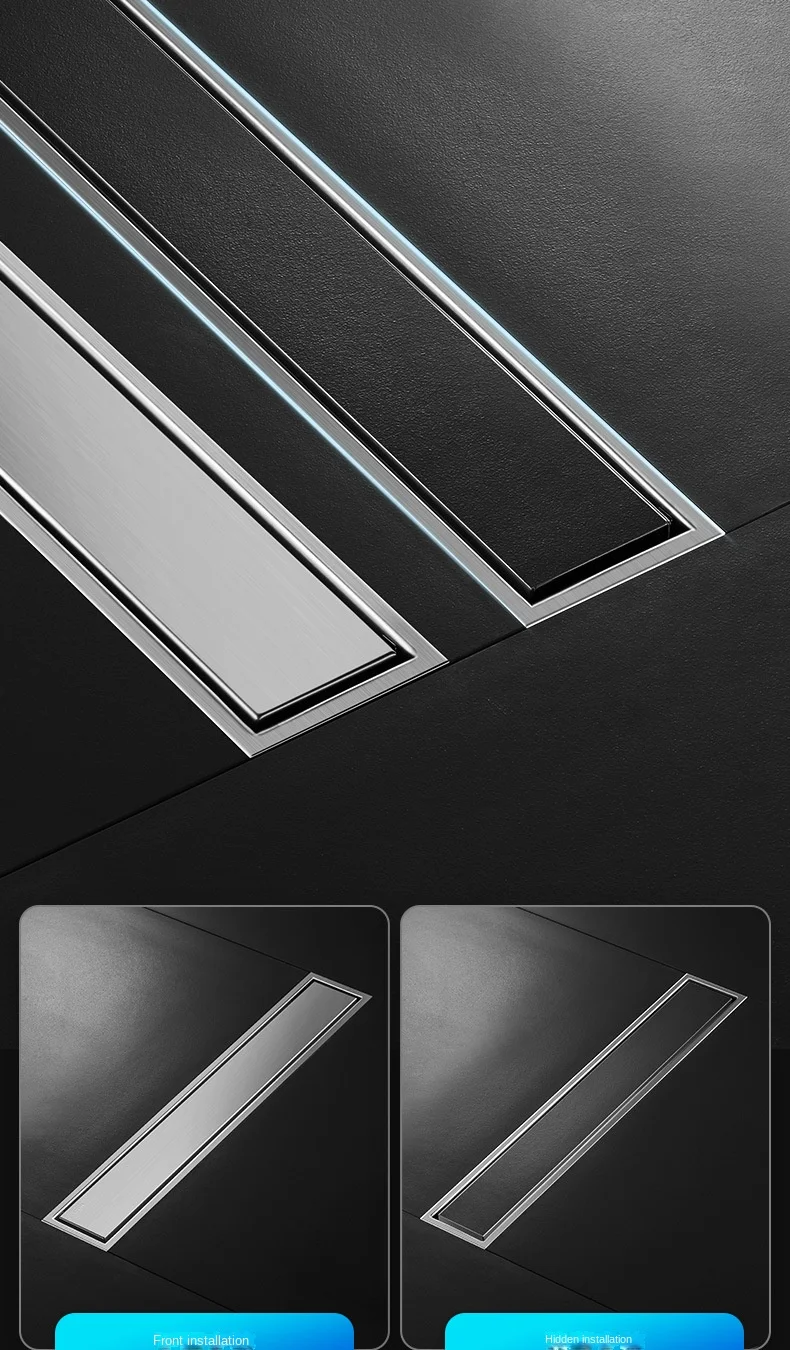Invisible Tile Floor Drain Brshed Gold Black 304 Stainless Steel Lavatory Bathroom Shower Long Linear Drainage Side Floor Drains