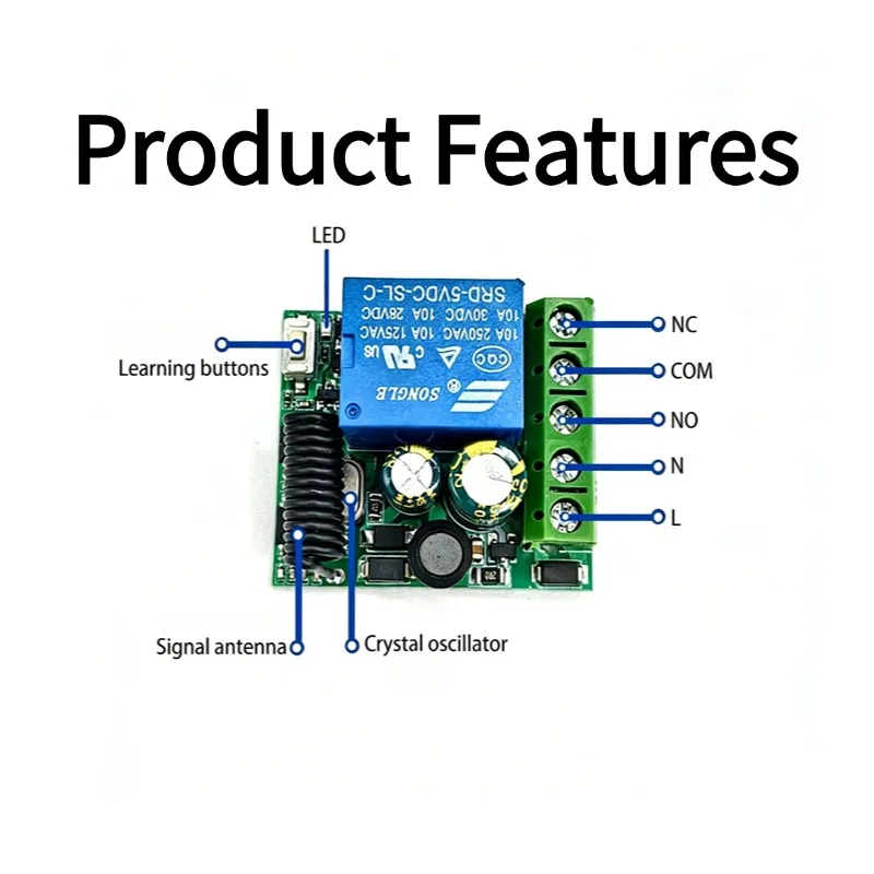 433Mhz 무선 원격 제어 스위치 AC 110V 220V 10A 릴레이 1CH 수신기 컨트롤러 및 2버튼 RF 433Mhz 송신기