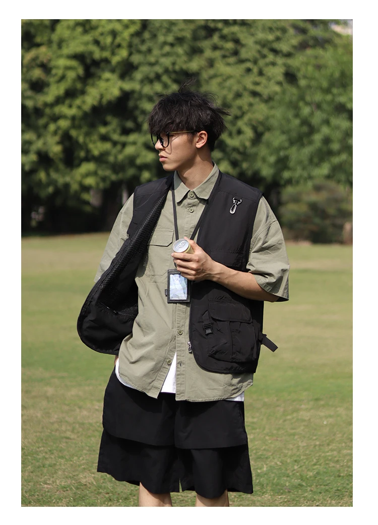 Retro multi-pocket garment vest men's Japanese fashion loose national fashion function bf casual vest jacket