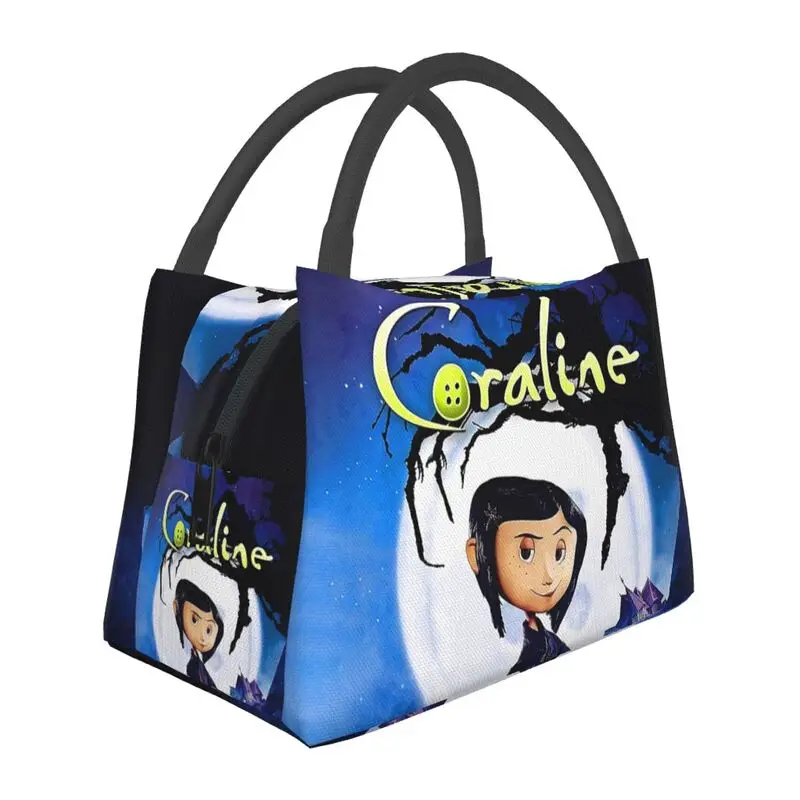 

Halloween Coraline Horror Movie Insulated Lunch Bag for Outdoor Picnic Waterproof Cooler Thermal Lunch Box Women