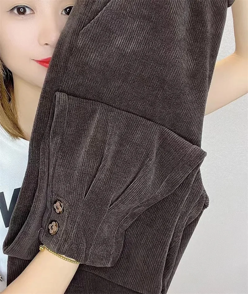 Corduroy Velvet Lined Warm Harem Ankle-length Pants Winter Thicken Women New Jogger Pantalones Casual Snow Wear Sweatpants