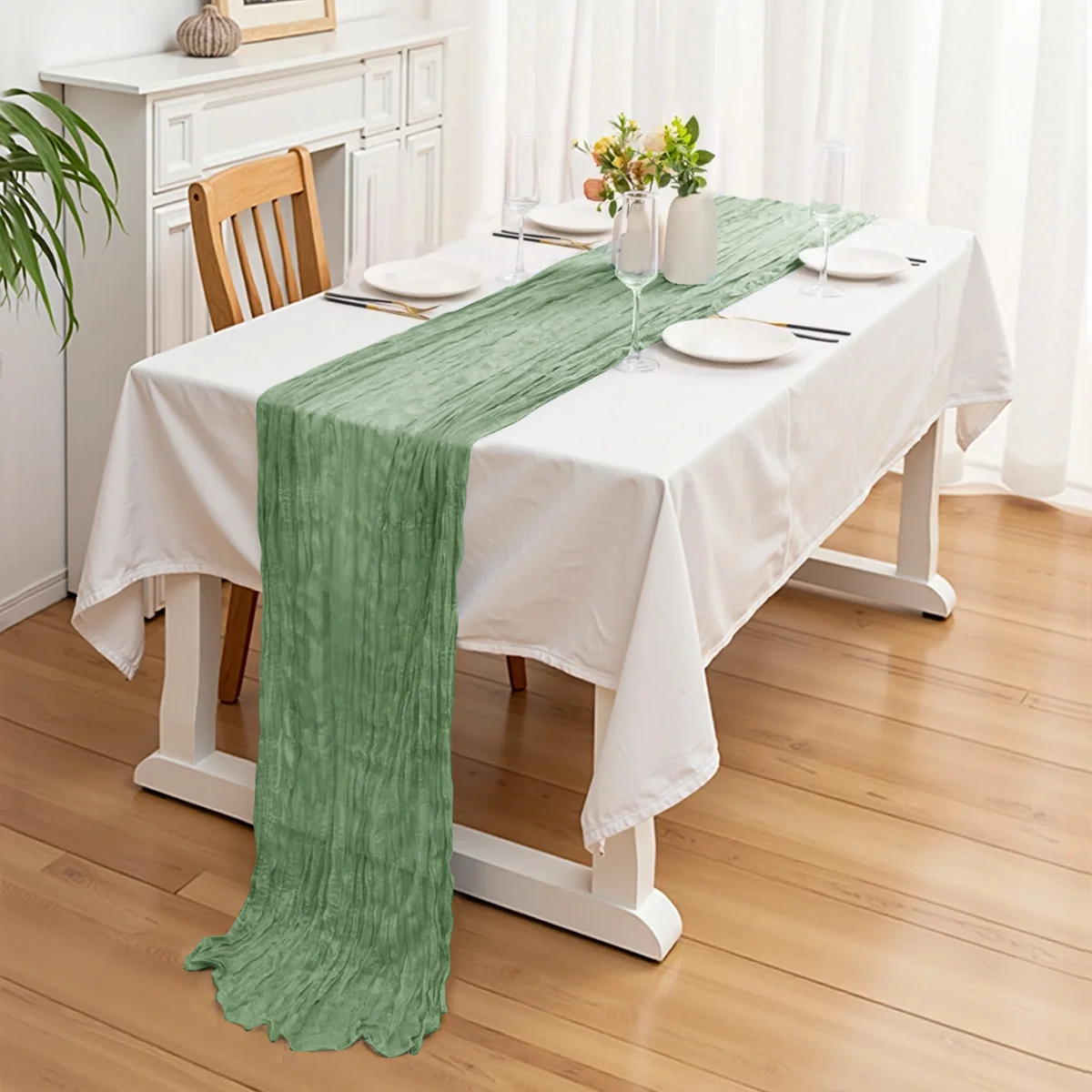31.5IN X 118.11IN Christmas Table Runner, Rustic Polyester Cheesecloth Tableclot