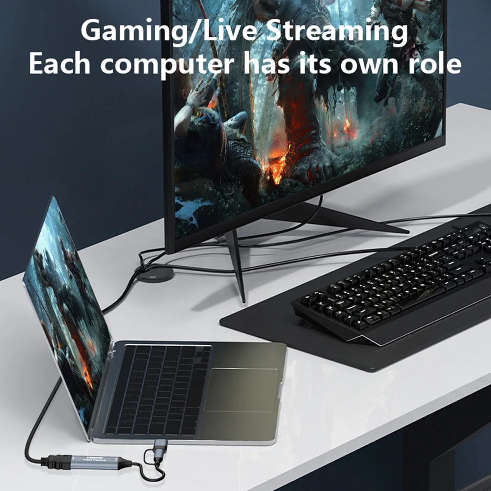 Ultra HD 2-in-1 USB/Type-C Video Capture Card with HDMI 1080P Game Live Recording Capability