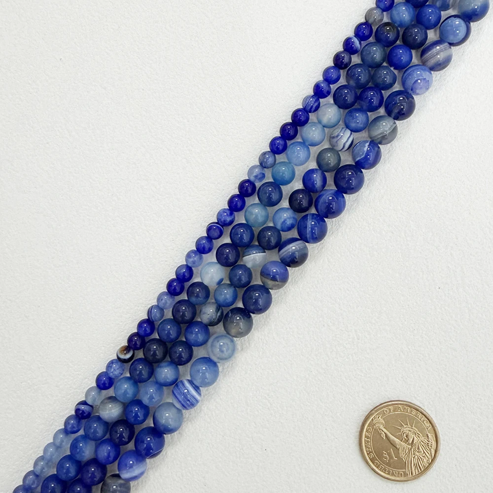 Natural Stone Lapis Lazuli Color Stripes Agate Round Loose Beads 6 8 10 12MM Pick Size For Jewelry Making