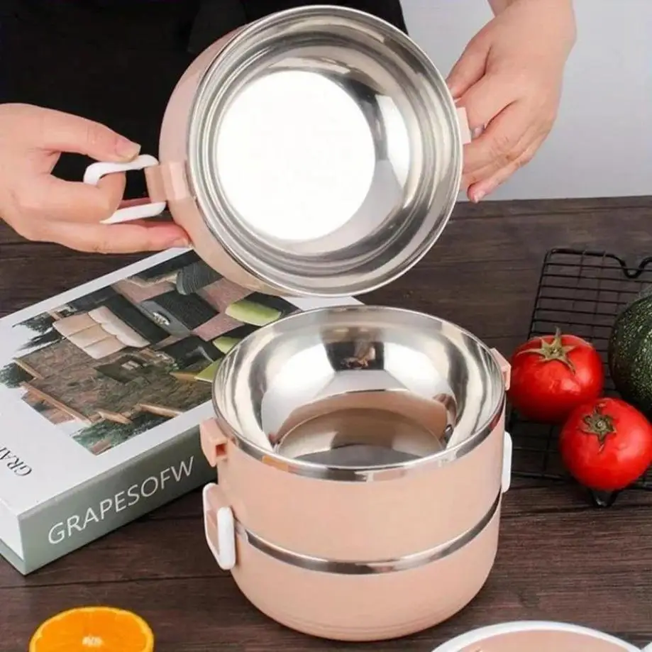 1 Pcs Random Color Stainless Steel Multi-layer Lunch Box Suitable Office Portable Insulated Dinner Box Large Capacity Rice Box