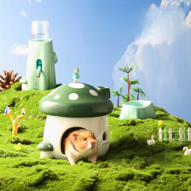 Mushroom Fantasy Forest Hamster Ceramic Nest Home Landscaping Supplies Golden Bear Food Bowl Summer Cooling Evacuation House