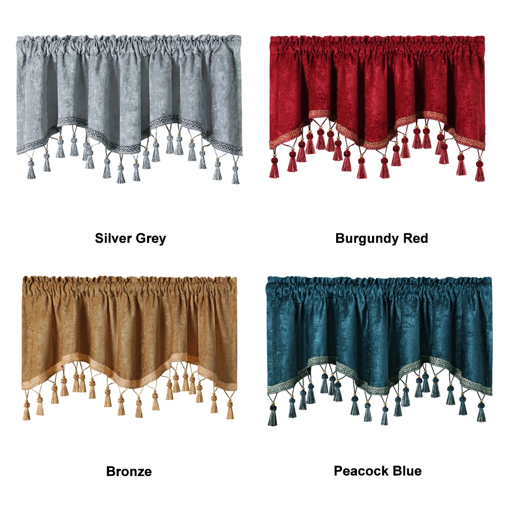 Description Picture 2 of item1PC Simple European Style Window Curtain Valance for Living Room，Rod Pocket，S-shaped  Valance with Tassels for Window Decor