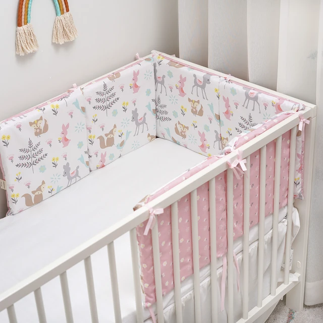 EvCushy Cot Bumpers For Cot Bed Safari Animals Cotton Pink, 41 OFF