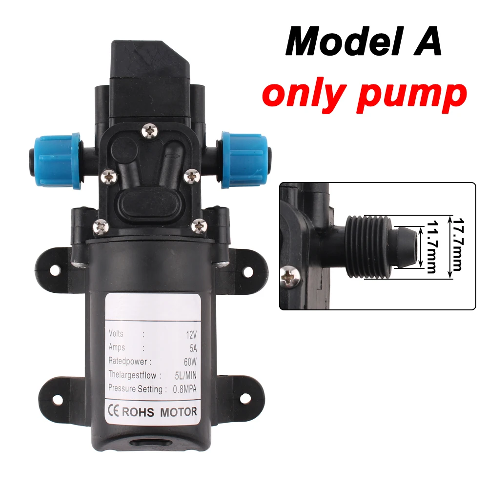 Micro Pompa A Membrana 12V DC – 5L/min, 60W, 116 Psi, Per Autolavaggio E Irrigazione