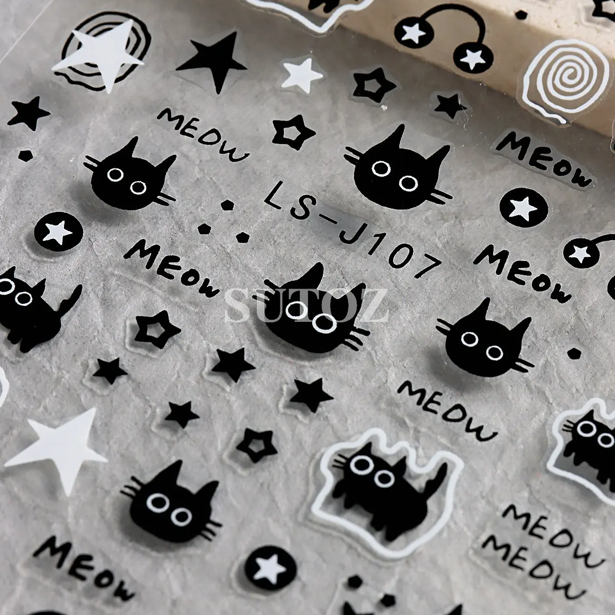 3D Cartoon Cat Nail Stickers Cute Meow Black White Star Graffiti Nail Decals Childlike Sticker DIY Charms Manicure Decor LEBLS-J nail stickers nail decals nail art decoration