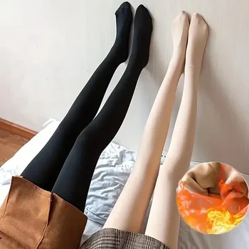 Women Winter Thicken Leggings Warm High Waist Solid Color Velvet for Female Thickened Velvet Pantyhose Stretchy Black Tights 2