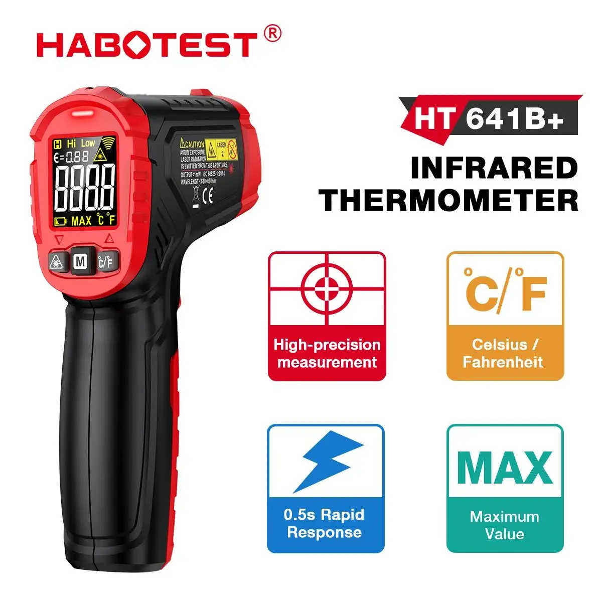 HABOTEST Infrared Thermometer HT641A HT641B HT641A+ HT641B+, non contact laser temperature meter laser IR surface tool