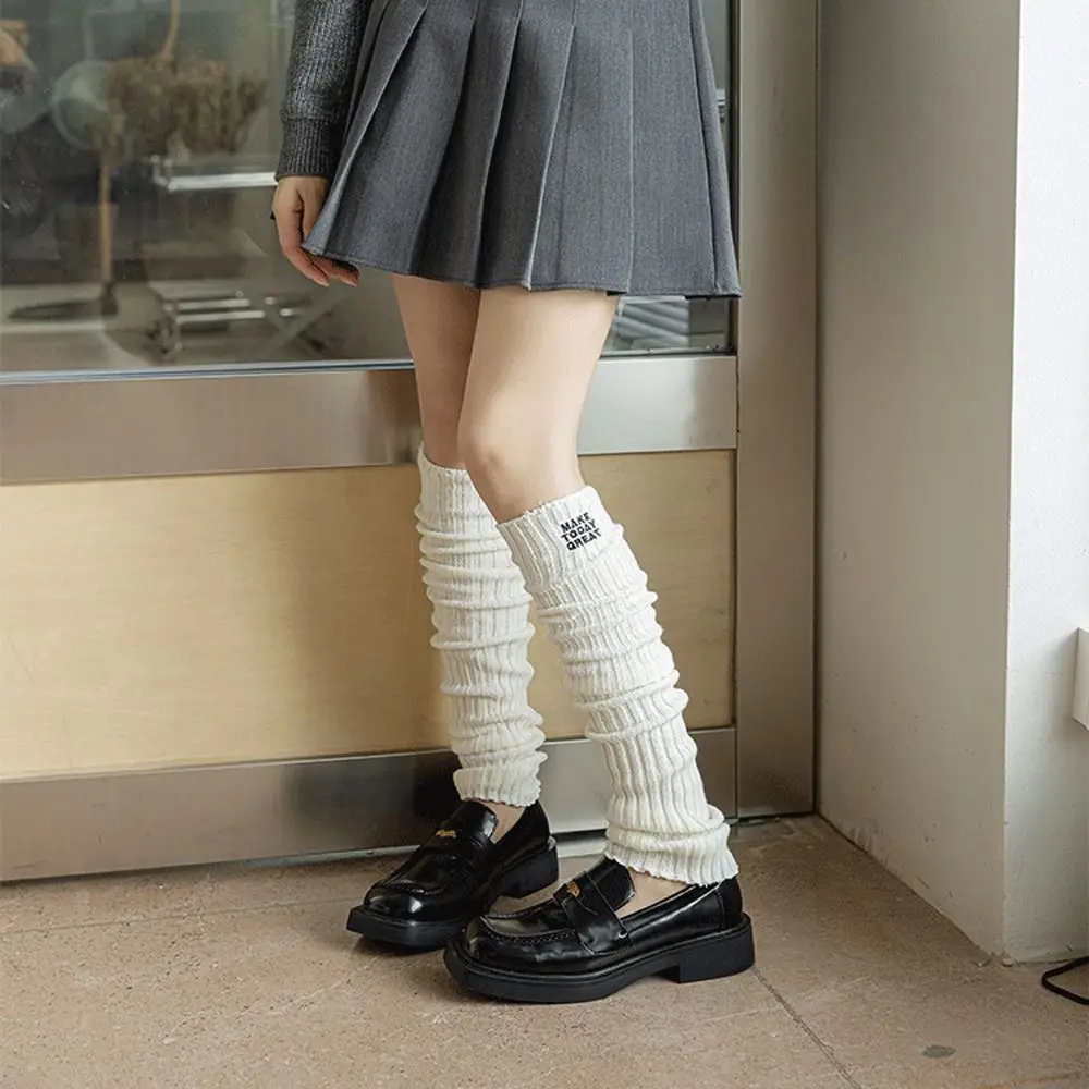 

Solid Color Letter Knitted Leg Warmers College Style JK Socks Girls Sweet Ballet Guards Socks Over Knee Long Stockings