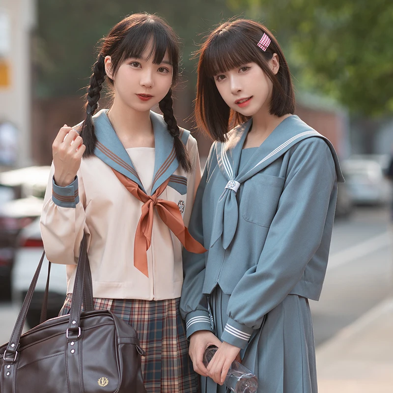 Japanese Girly Sweet Cute JK Uniform Summer New Fashion College Style Slim-Fit Student Long Sleeve Tops Women Elegant Clothes