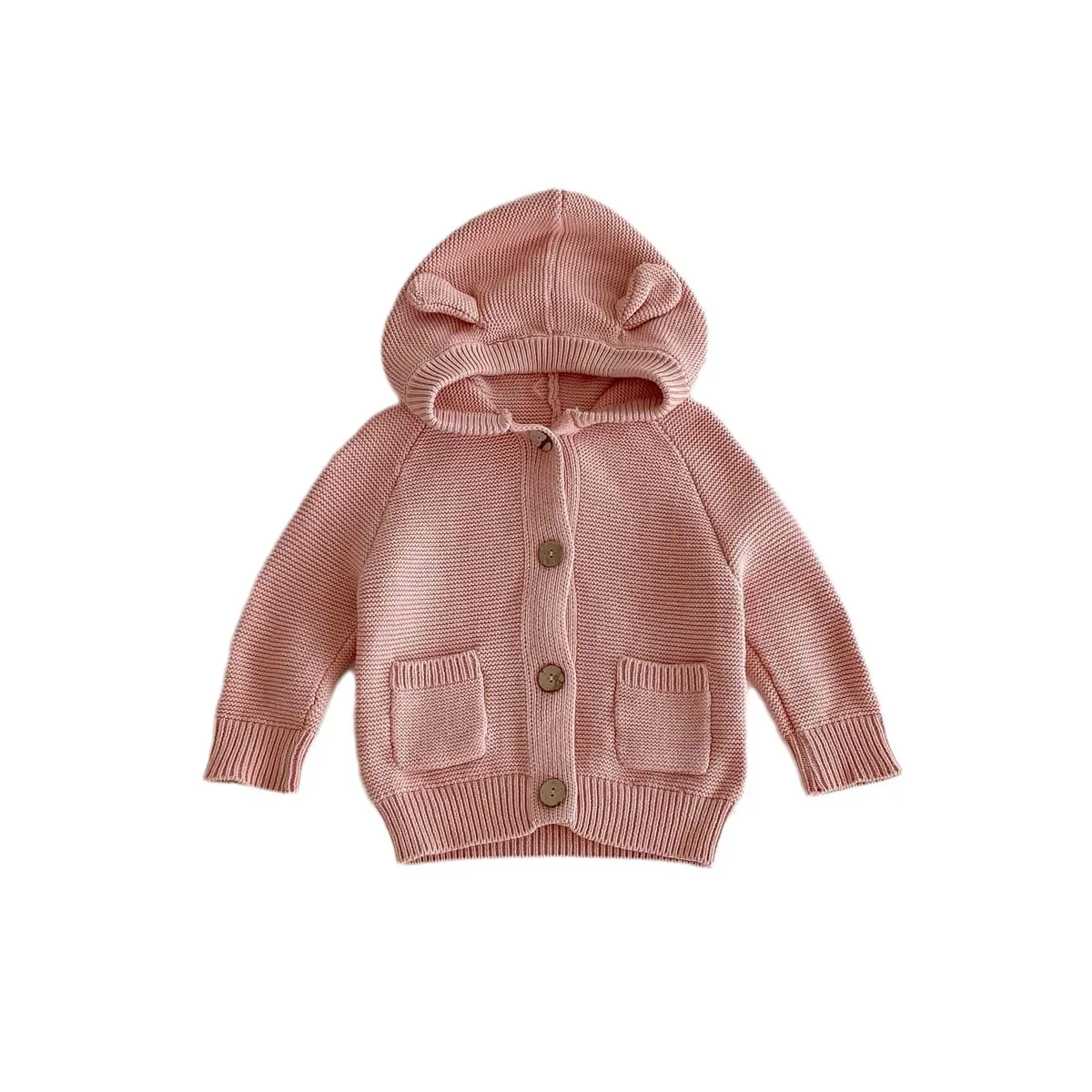 Autumn Spring New in Kids Baby Girls Boys Casual Clothing , Infant Toddler Hooded Solid Color Knitted Top Outwear Coat