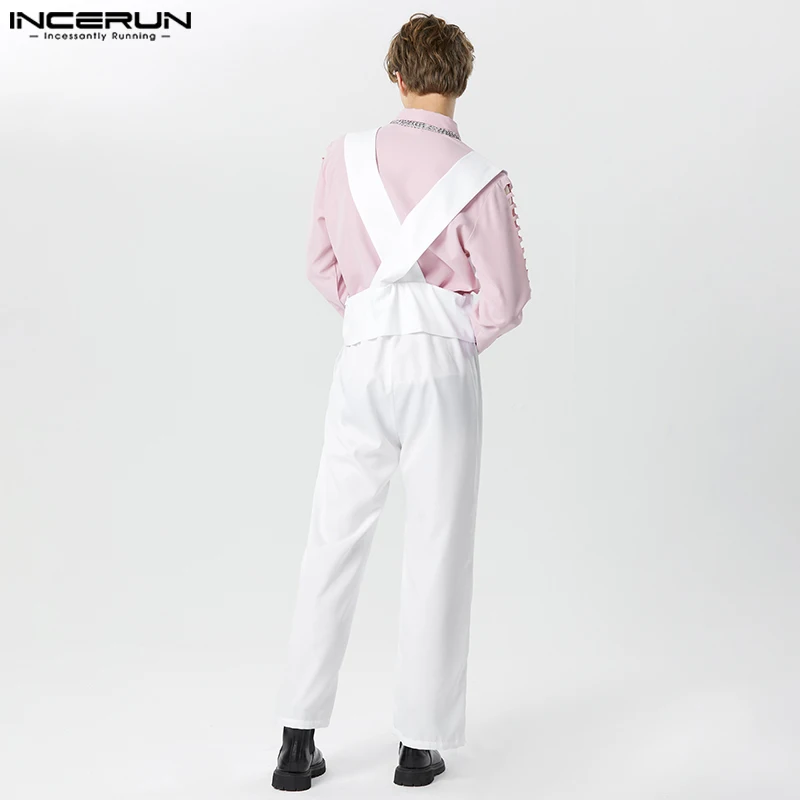 INCERUN Men Jumpsuits Solid Color Loose Streetwear Leisure Straps Rompers 2024 Fashion Casual Bib Pants Male Overalls S-5XL