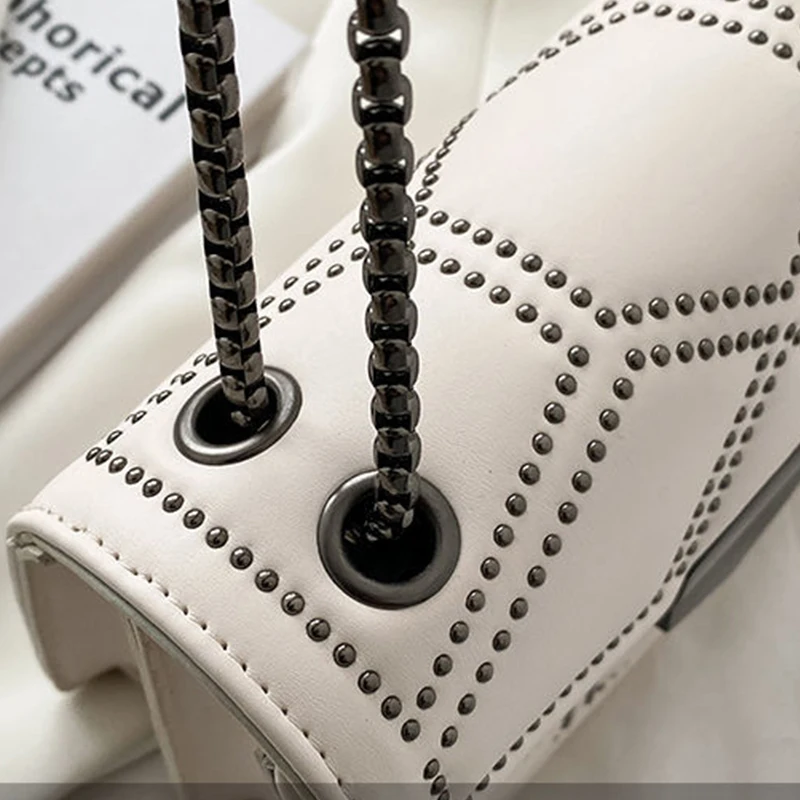 Yogodlns Vintage Niet kette kleine Umhängetaschen für Frauen Klappe Pu Leder Mode kleine quadratische Umhängetasche Designer Handtasche – Detail 20