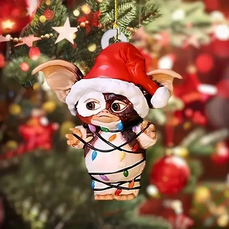 Christmas Decorations 1pc 2D Acrylic Gremlins Christmas Tree Ornament Interior Rearview Mirror Pendant Bag Key Chain