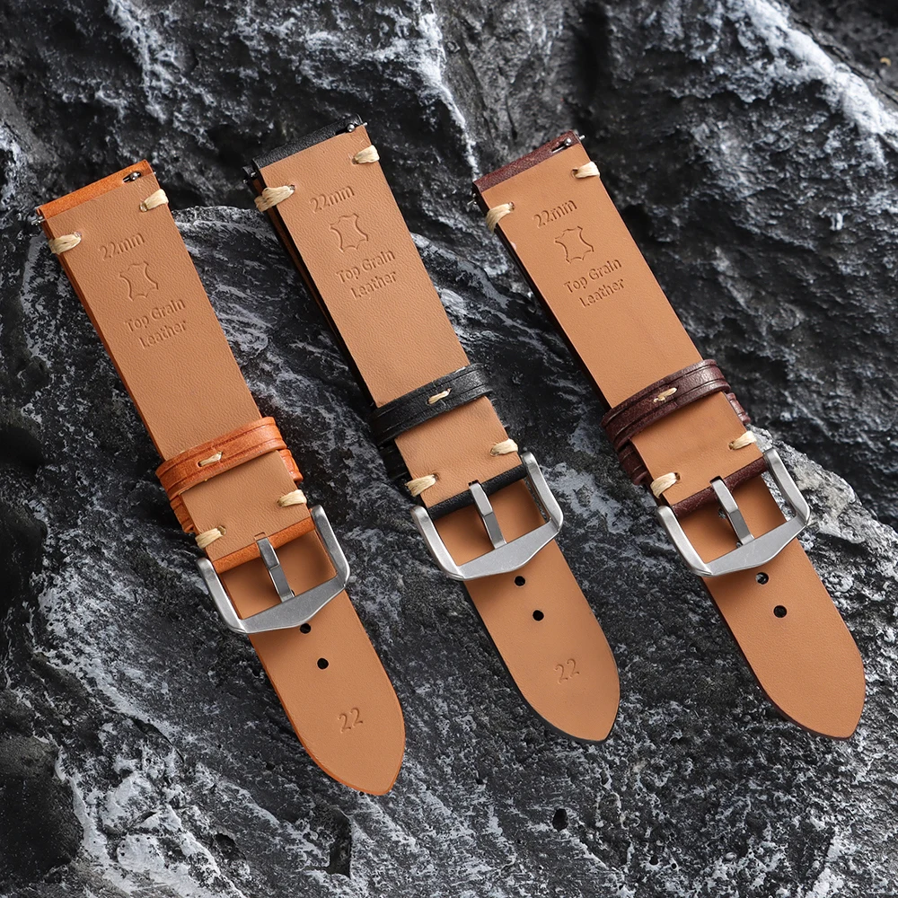 Vintage Brown & Black Handmade Cowhide Leather Watch Strap with Quick Release
