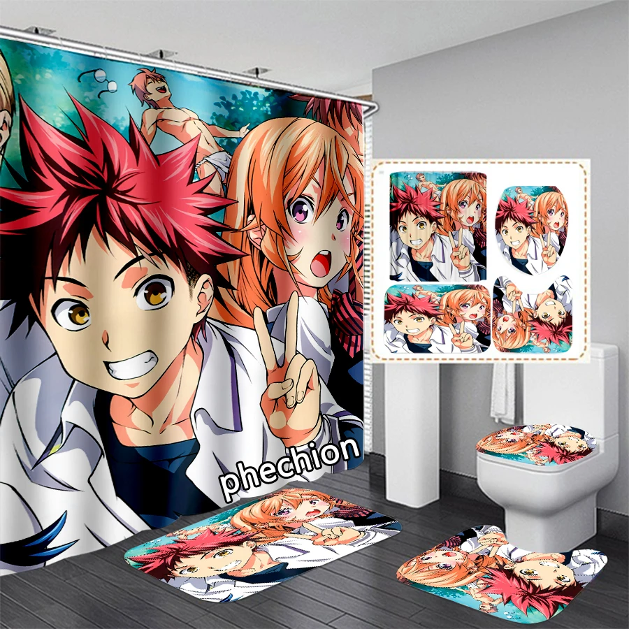 

3D-печать пищевых войн! Shokugeki занавеска для душа без сомы, водонепроницаемая занавеска для ванной, Противоскользящий коврик для ванной, набор ковриков для туалета, коврик VR16