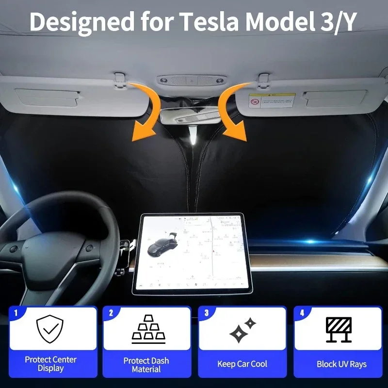 Windshield Sunshade Folding Front Window Sun Shade Cover Heat Protection Visor For Tesla Model Y Model3 Accessories car sunshade windshield sunshade windshield sun shade