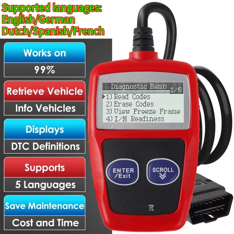 HOT&Multilingual Car Fault Diagnosis Instrument Clear Fault Codes Engine Diagnostic Scanning Universal Version Auto OBD OBD2 2