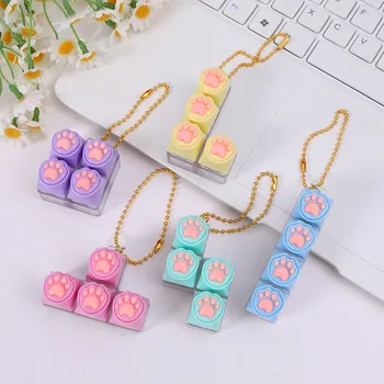Silicone Cat Paw Keychain Stress Relief Toy for Keyboard Lovers Portable Fidget Keyring Gifts Press Button Anxiety Relief 1