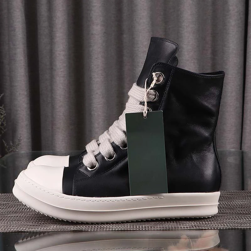 Ro Men's Leather Sneaker Shoes Owens Jumbo Lace Casual Shoes Genuine Leather Men's Owens Shoes Thick Soled Shoes