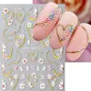 5D Embossed Kawaii Floral Gold Line Sliders Spring White Flowers Nail Stickers DIY Simple Petals Wedding Nails Decals Accesories 3
