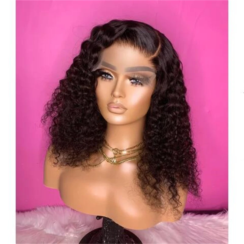 

Preplucked Soft 26 Inch Long 180% Density Glueless Natural Black Kinky Curly Lace Front Wig With BabyHair Heat Temperature Daily