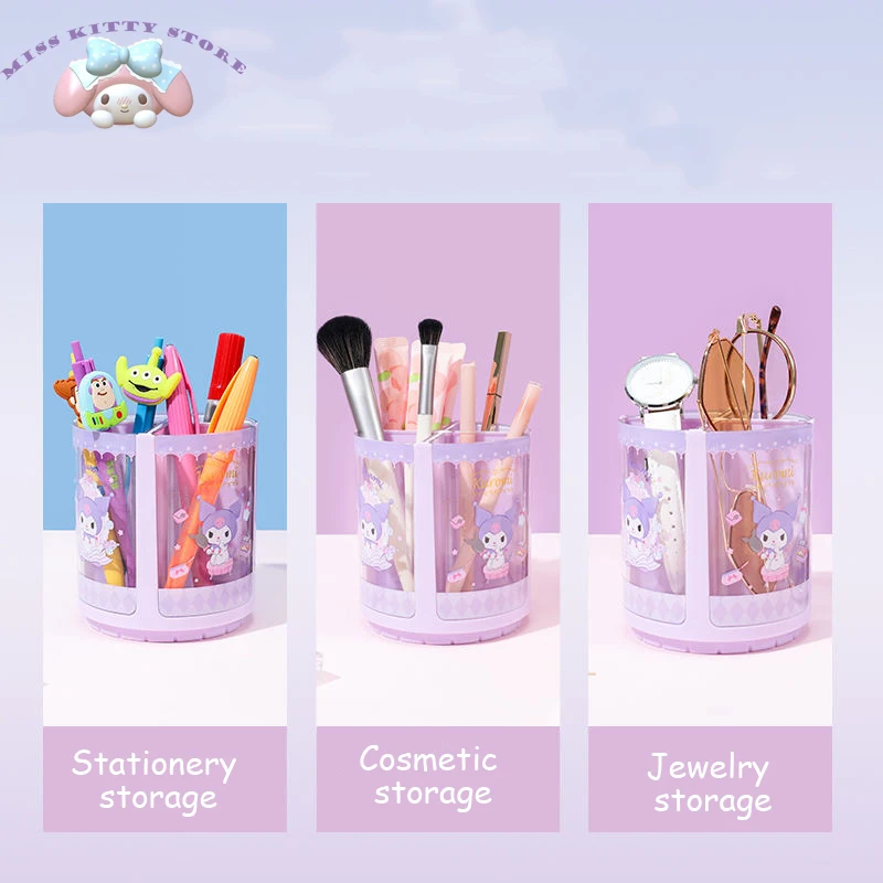 

Sanrio Mymelody Cinnamoroll Kuromi мультяшная Вращающаяся ручка-ведро для хранения Кисть для макияжа офисный Настольный держатель большой емкости