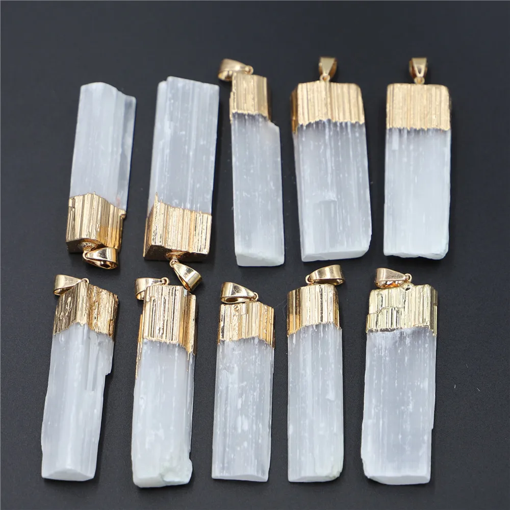 New Fashion Men Stone Rectangle Plaster Gypsum Ore Pendant Making Plated Gold Plaster Square Pendant Necklace Women Christmas