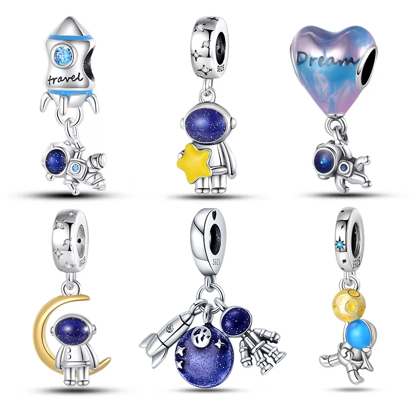 Mode 925 Sterling Silber Astronaut Space Series Charms Perlen passen Qikaola 925 Original Armbänder DIY Jahrestag Schmuck 2023