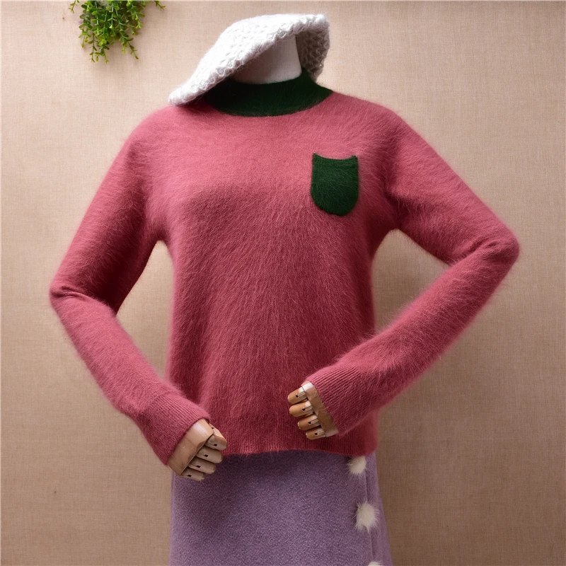 ladies women fashion autumn winter colored hairy angora rabbit hair  knitwear long sleeves slim blouses pullover jumper sweater| | - AliExpress