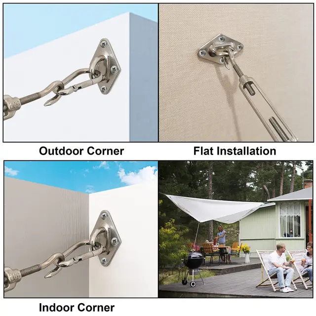 Shade Sail Hardware Kit Négyzet Alakú Téglalap Árnyékos Vitorla Tartó 304 Rozsdamentes Acél Rozsda Ellenálló Kültéri Kertek Pázsitjaihoz - Image 4