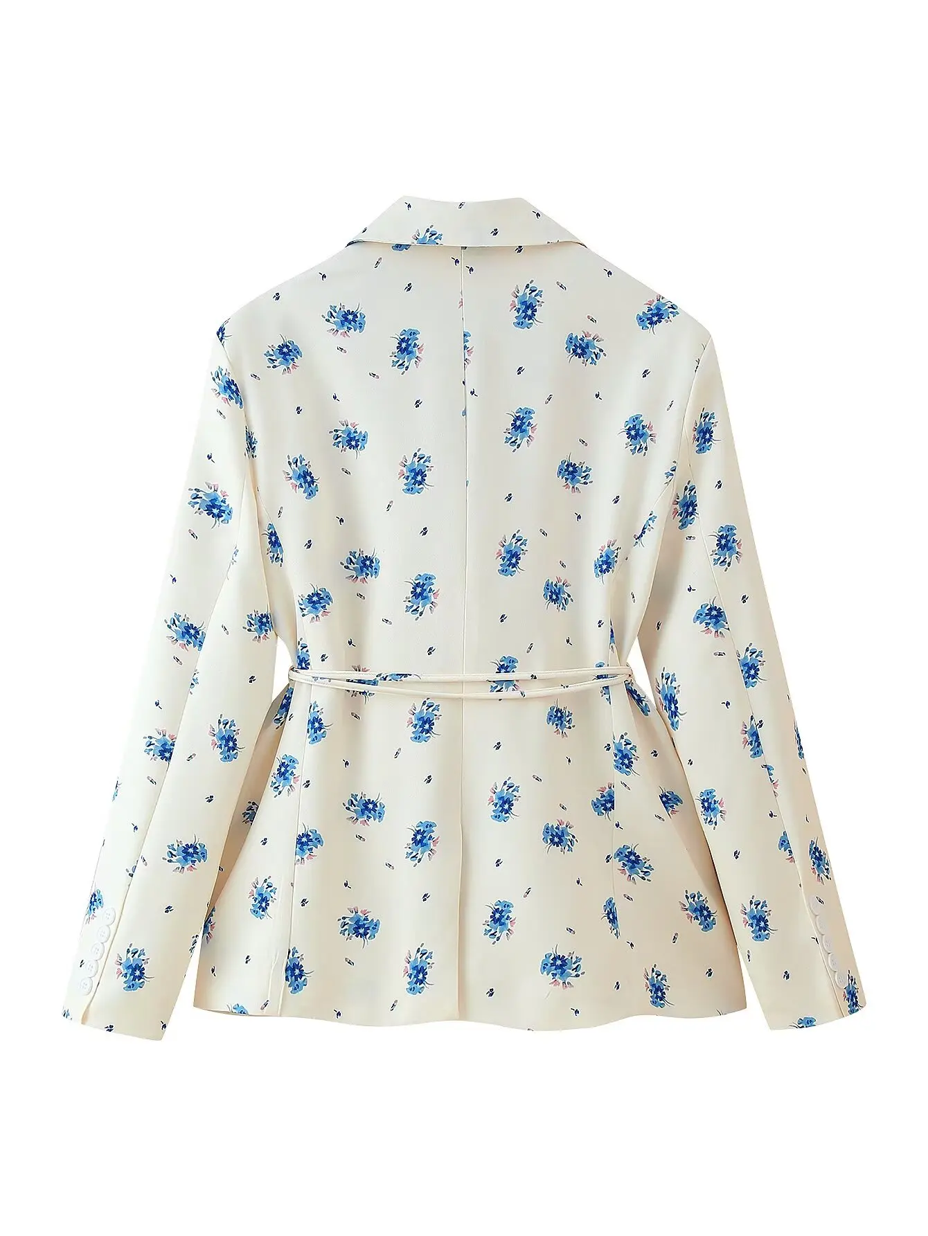 2025 Spring Autumn Lacing Up Bow Sashes Beige Floral Print Blazer Boyfriend Vintage Women Front Pockets Loose Suit Fashion Coat