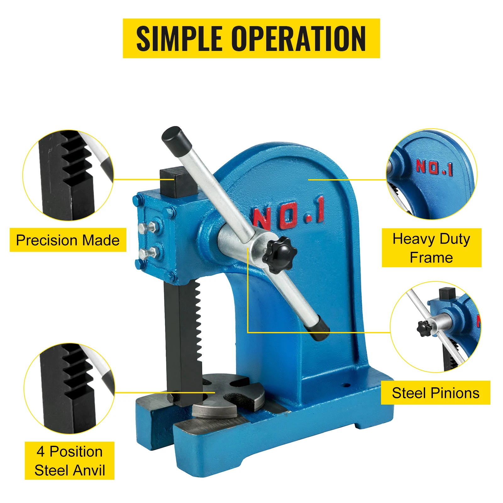 Manual Arbor Press 1 Ton Heavy Duty Arbor Press Manual Desktop Cast Iron Material for Riveting Punching Holes arbor press