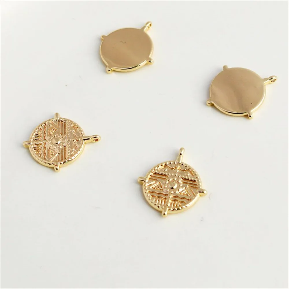 

14K copper clad gold retro pattern 15mm handmade diy jewelry round card accessories pendant bracelet necklace pendant