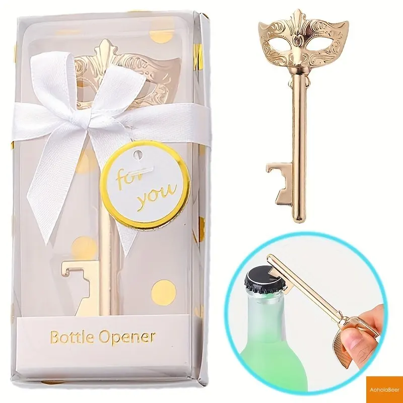 

1pc Golden Party Mask Shape Bottle Opener with Package Box Creative Wedding Favors for Guests Small Party Gifts Beer Opener