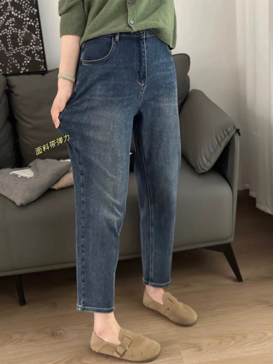 

Повседневные модные прямые женские джинсы с широкими штанинами, женские длинные джинсы с высокой талией и карманами, осенние брюки для женщин R78