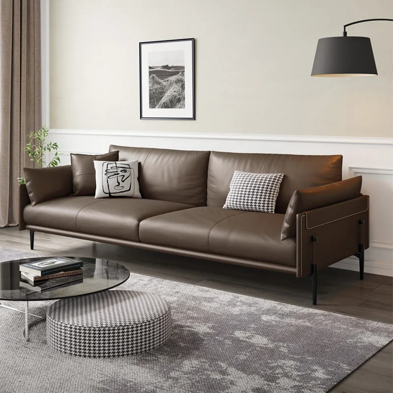 

Nordic Napa Leather Light Modern Minimalist Italian Straight Row Living Room Large Sofa