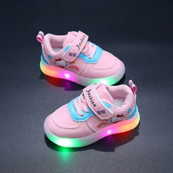 Alternative view of LED Kids Shoes for Girls Cute Cartoon Hello Kitty Shoes Baby Girl Kawaii Canvas Shoes Soft Bottom Sneakers Casual Shoes