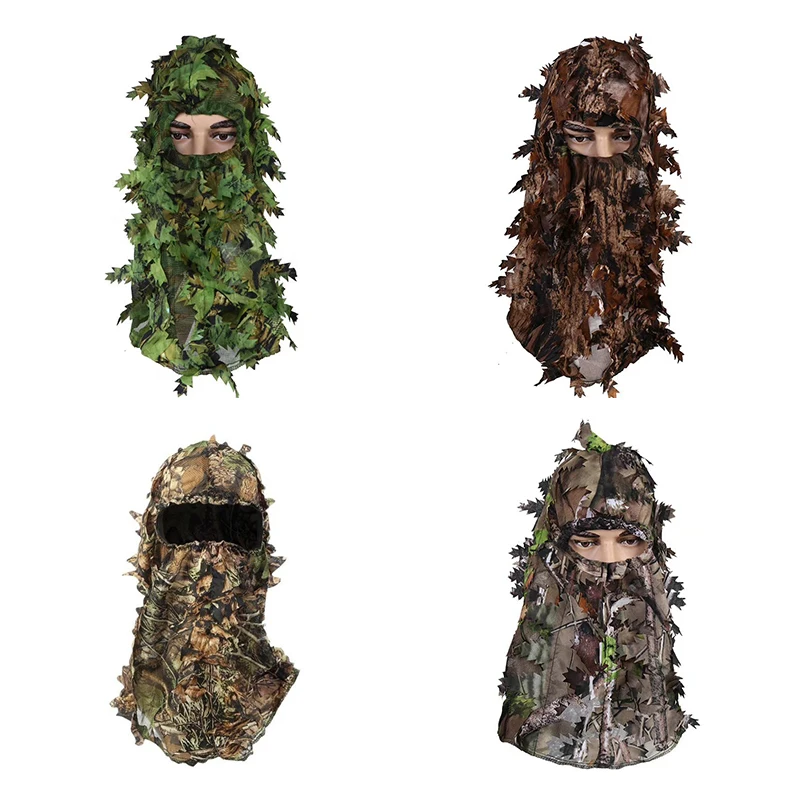 Tactical 3D Maple Leaf Style Camouflage Face Mask Hunting Hood Cap Head Ghillie Suits Airsoft Accessories Outdoor Sports Unisex