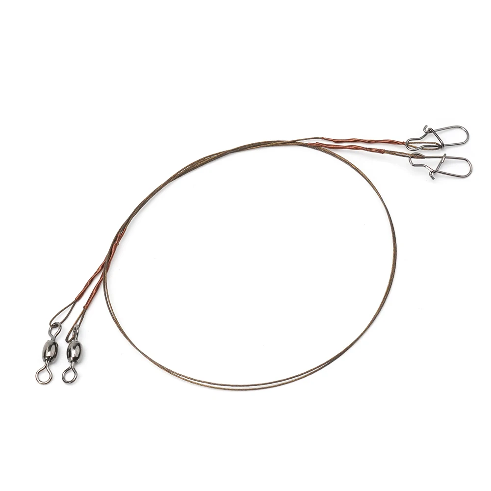 2 PC Anti Bite สายตกปลาเหล็กผู้นําลวดเหล็ก Snap โลหะ Luya Lead Core Leash สายตกปลา 20-40 ซม.ตกปลาเครื่องมือ 1