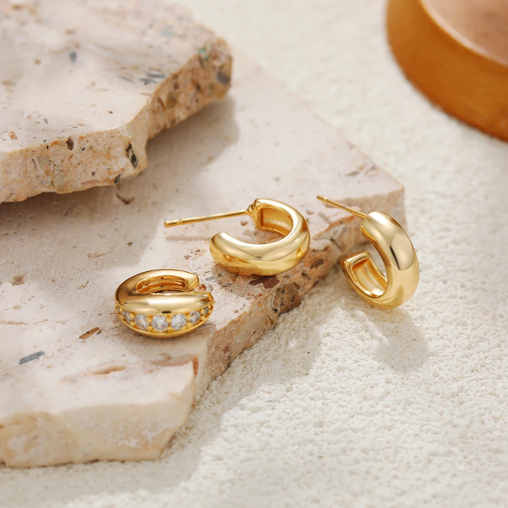 3PCS/set Glossy Mini C-shape Hoop Earrings Inlaid Cubic Zirconia Tiny Earclip  Clip Earring for Ear Cartilage Trend Jewelry Aros