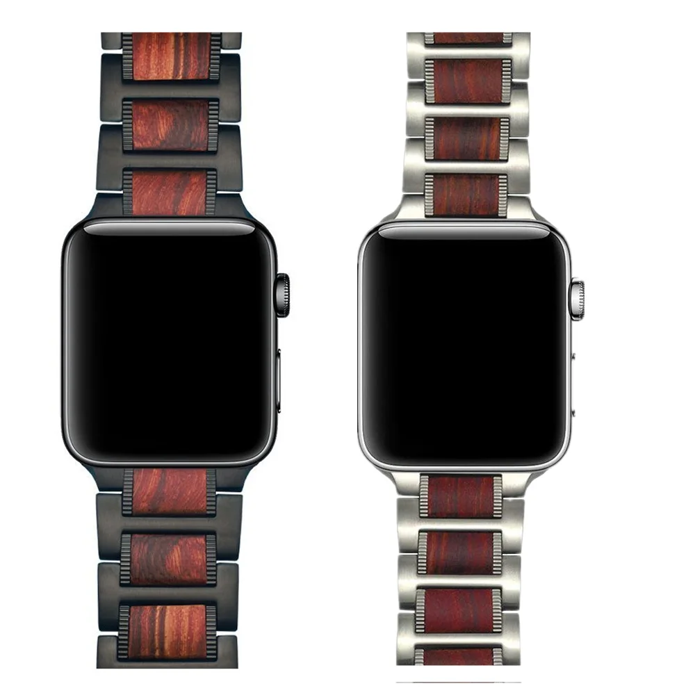 

Wood strap for Apple Watch Band 45mm 44mm 41mm 40mm 42mm 38mm bracelet Natural Red Sandalwood Stainless steel iWatch 4 5 se 6 7